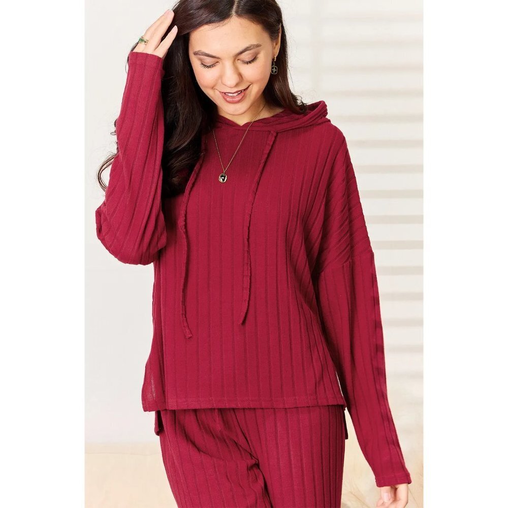 Basic Bae Full Size Ribbed Drawstring Hood Top An… - image 4